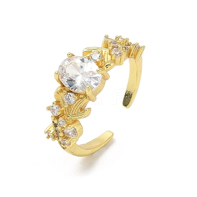 Brass Micro Pave Cubic Zirconia Cuff Open Rings RJEW-C163-25B-G-1