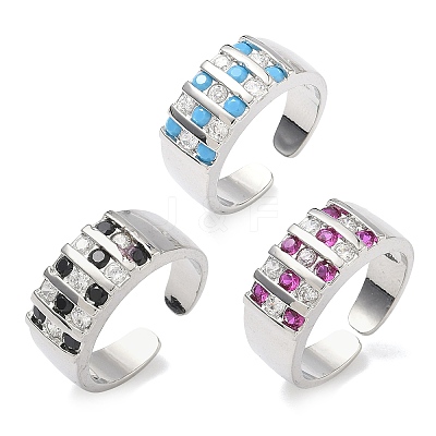 Brass Micro Pave Cubic Zirconia Cuff Open Rings RJEW-C158-04P-1