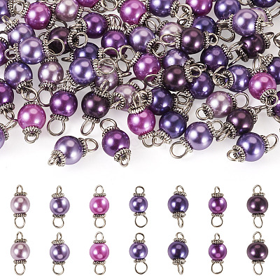 70Pcs 7 Colors Glass Pearl Round Connector Charms PALLOY-TA00267-1