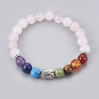 Natural & Synthetic Mixed Stone Stretch Bracelets BJEW-JB03905-1
