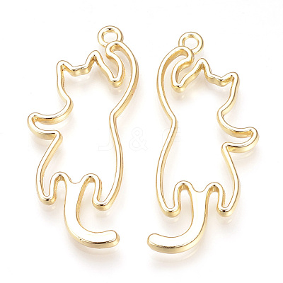 Rack Plating Alloy Kitten Open Back Bezel Pendants X-PALLOY-R099-24G-FF-1
