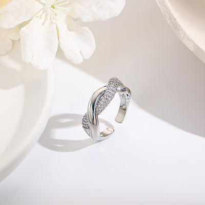 Twist Brass Micro Pave Clear Cubic Zirconia Cuff Rings FS-WG5AEE9-04-1