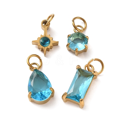 4Pcs 4 Styles 304 Stainless Steel & Glass Pendants GL-CBAC8BB-01G-03-1
