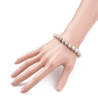 8mm Round Natural Maifanite/Maifan Stone Beads Stretch Bracelet BJEW-JB07088-02-1