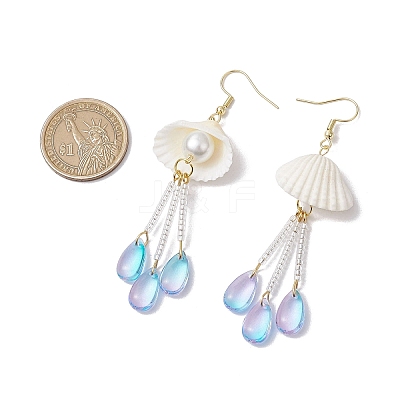 Glass & Natural Shell Dangle Earrings EJEW-MZ00384-1