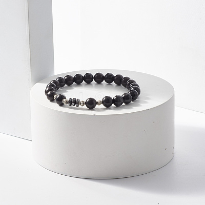 Natural Wood & Synthetic Hematite Beaded Stretch Bracelet for Men Women BJEW-JB07810-1