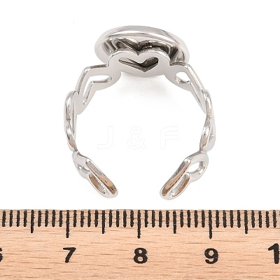 Hollow Heart 304 Stainless Steel Open Cuff Ring Components STAS-F366-08C-P-1