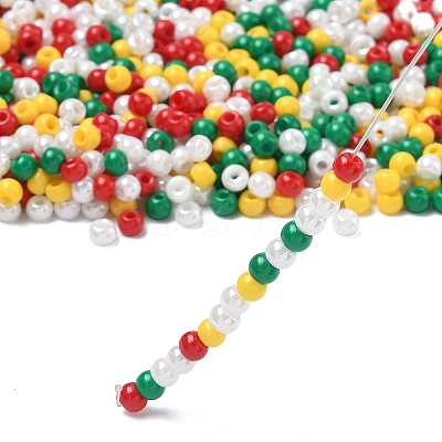 4 Colors Christmas 6/0 Glass Round Seed Beads SEED-X0058-06-1