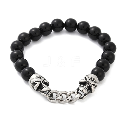 Punk Style Skull 304 Stainless Steel Glass Beads Bracelets for Women Men BJEW-D304-04AS-01-1