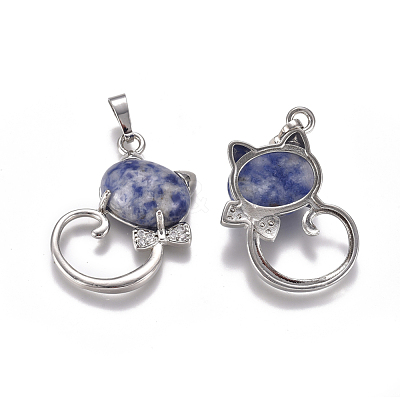 Natural Blue Spot Jasper Kitten Pendants G-L512-R04-1