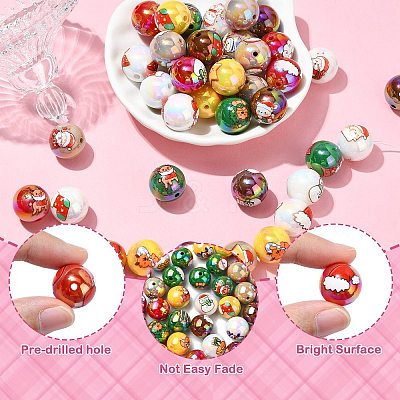 50Pcs Christmas Theme Printed Opaque Acrylic Beads OACR-CJ0002-20-1