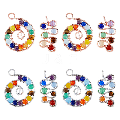 8pcs 2 styles Natural Mixed Stone Brass Big Pendants FIND-DC0002-51-1