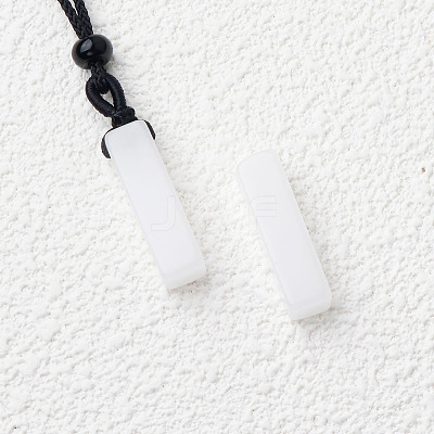 Natural White Jade Cuboid Pendant Black Cotton Cord Necklaces FS-WG3353C-08-1