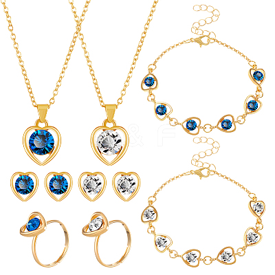 Glass Heart Jewelry Set SJEW-HY0001-13A-1