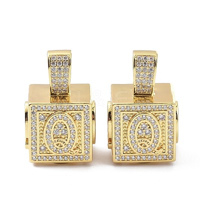 Alphabet Brass Micro Pave Clear Cubic Zirconia Pendants ZIRC-O045-01G-Q-1