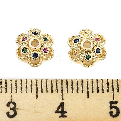 Flower Brass Cubic Zirconia Bead Caps KK-S379-16G-A-1
