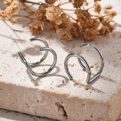 304 Stainless Steel 2 Line Hoop Clip on Nose Rings AJEW-A062-07P-1