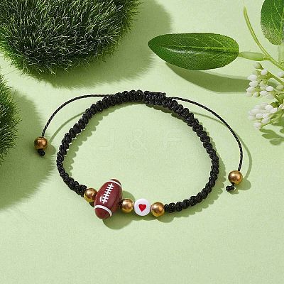 Sport Theme Acylic & Alloy Braided Bead Bracelet BJEW-JB10122-01-1