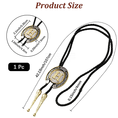 Cowboy Western Alloy Horseshoes & Letter Pendant Bolo Tie Necklaces NJEW-WH20014-02H-1