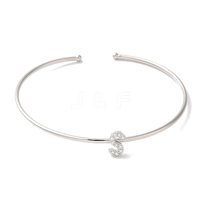 Rack Plating Brass Micro Pave Clear Cubic Zirconia Letter Open Cuff Bangles BJEW-A018-01P-S-1