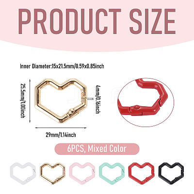 6Pcs Heart Alloy Spring Gate Rings FIND-TA0011-14C-1