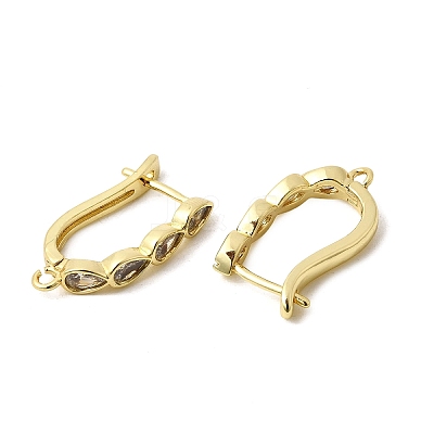 Teardrop Brass Micro Pave Clear Cubic Zirconia Hoop Earring Findings KK-A289-09G-1