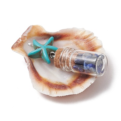 14Pcs 14 Styles Natural Scallop Shell Beads with Glass Jar Glass Bottles Stone Pendants PALLOY-JF03564-1