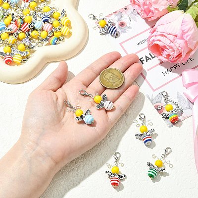 30Pcs Strip Resin & Dyed Synthetic Turquoise Bee Pendant Decoration HJEW-CJ00096-1