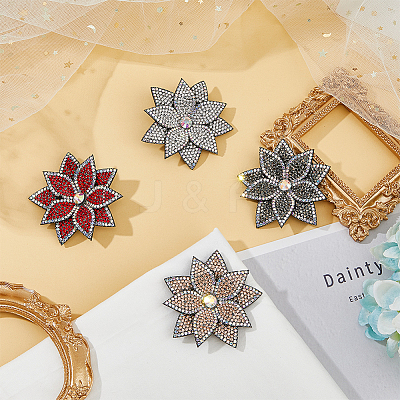 4Pcs 4 Colors Rhinestone with PU Leather Iron/Sew on Appliques DIY-FH0006-99-1