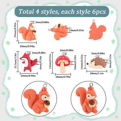 24Pcs 4 Styles Autumn Opaque Animal Resin Cabochons RESI-SC0002-87-1