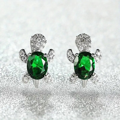 Tortoise Zinc Alloy Cubic Zirconia Stud Earrings WG8EE25-07-1