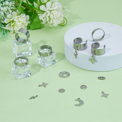 DIY Moon & Star & Lightning Stainless Steel Charms Cuff Ring Making Kit DIY-FI0001-01-1