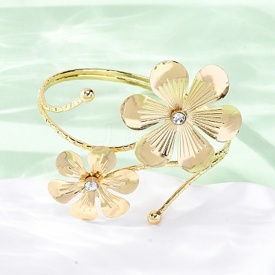 Flower Alloy Arm Cuff Bangles for Girl Women AJEW-A063-01A-G-1