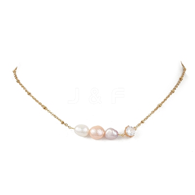 Natural Cultured Freshwater Pearl Potato & Glass Beaded Pendant 304 Stainless Steel Satellite Chain Necklaces for Women NJEW-JN05937-02-1