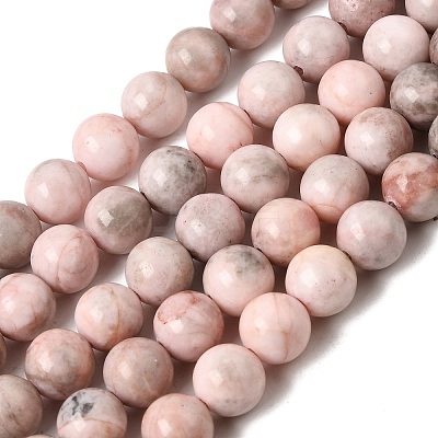 Natural Pink Zebra Jasper Round Bead Strands G-E334-8mm-11-1