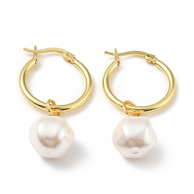 Plastic Pearl Dangle Hoop Earrings EJEW-A070-01G-1