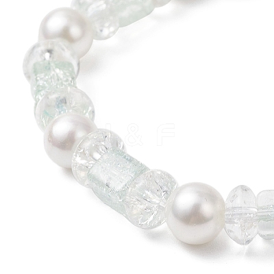 Crackle Glass & Shell Pearl Beaded Stretch Bracelets for Women BJEW-JB12384-03-1