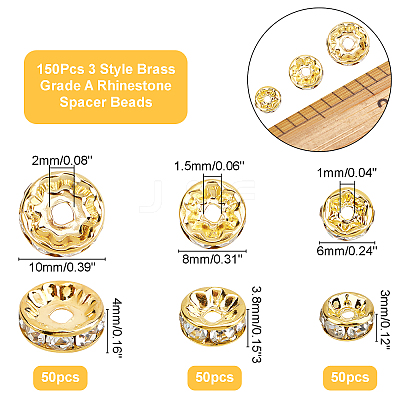 150Pcs 3 Style Brass Grade A Rhinestone Spacer Beads RB-NB0001-20-NF-1