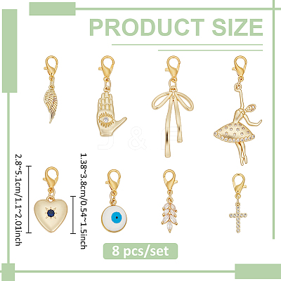 8Pcs Brass Pave Cubic Zirconia Enamel Pendant Decorations HJEW-BC00127-1