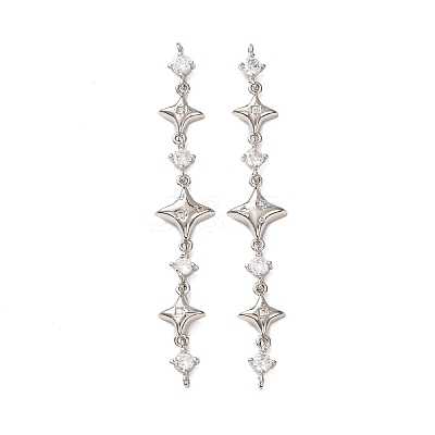 Brass Pave Clear Cubic Zirconia 3 Star Links Connector Charms CU-H003-04P-1