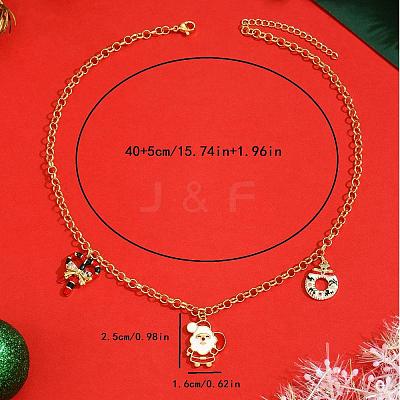 Brass Micro Pave Cubic Zirconia with Enamel Christmas Wreath Santa Claus Candy Cane Pendant Bib Necklaces for Women IP8864-1