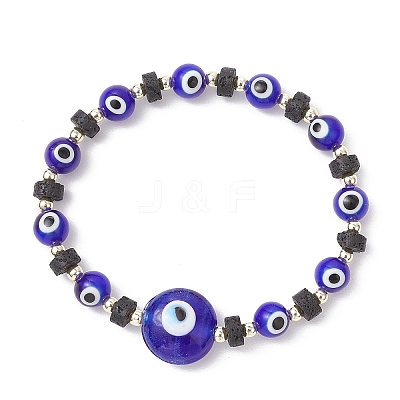 Natural Lava Rock & Handmade Lampwork Beads Stretch Bracelets BJEW-JB11984-01-1