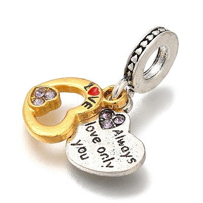 Rack Plating Alloy Rhinestone European Dangle Charms PALLOY-P307-10G-1