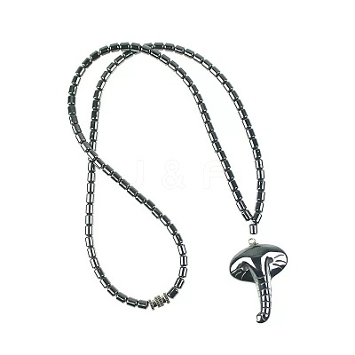 Vintage Synthetic Non-magnetic Hematite Pendant Column Beaded Necklaces IV0667-4-1