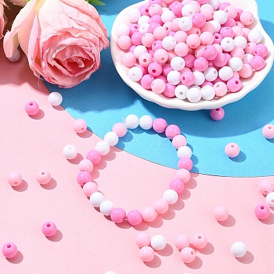 300Pcs 3 Colors Opaque Acrylic Beads MACR-YW0003-13A-1