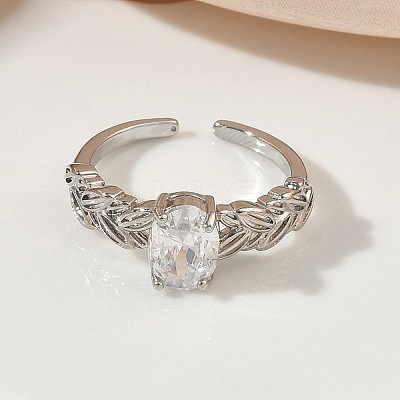 Brass Micro Pave Cubic Zirconia Cuff Open Rings RJEW-C163-25A-P-1