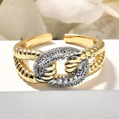 Brass Micro Pave Clear Cubic Zirconia Cuff Rings RJEW-U035-12GP-1