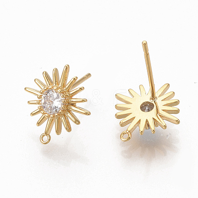 Brass Clear Cubic Zirconia Stud Earring Findings ZIRC-Q021-073G-NF-1