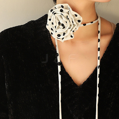 Polka Dot Pattern Fabric Rose Tie Choker Necklaces for Women LS-NJEW-Z022-01C-1