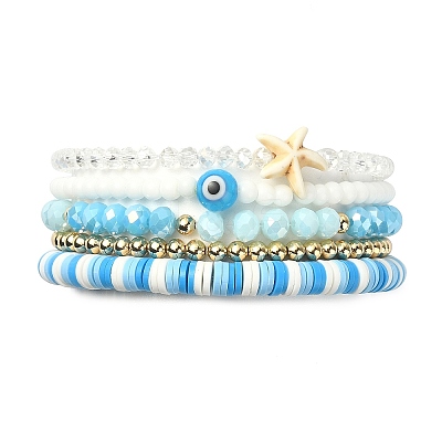 5Pcs 5 Style Polymer Clay Heishi Surfer Stretch Bracelets Set BJEW-TA00353-1